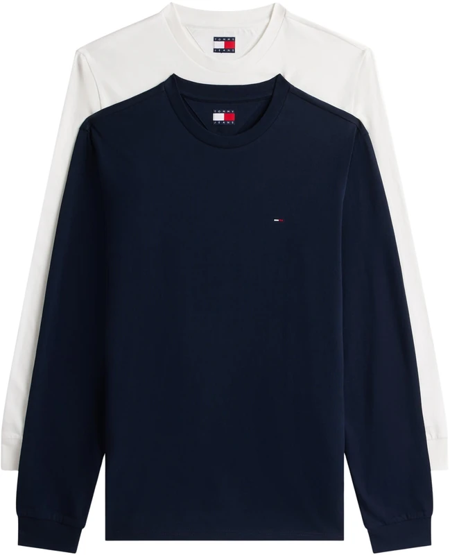 Tommy Jeans Men's TJM Slim 2PACK L/S EXT DM0DM22148 L/S T-Shirt, Multi (Ecru/Dark Night Navy), M
