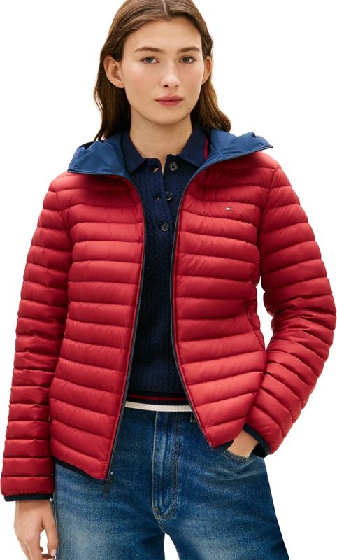 Tommy Hilfiger Women's STRETCH NYLON LW DOWN REV JACKET WW0WW47754 Puffer Jacket, BLUE (Dark Night Navy), XXS