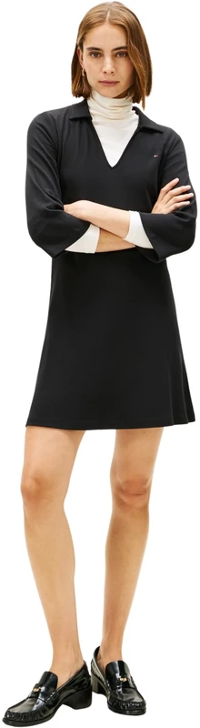 Tommy Hilfiger Women's Modern Cody 3/4 SLV Polo DRS WW0WW47868 Polo Dress, Black (Black), S