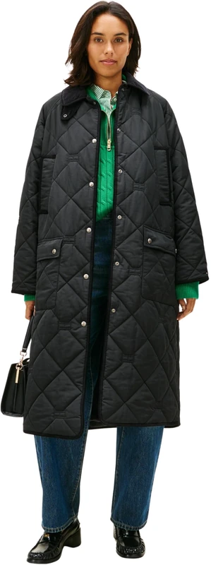 Tommy Hilfiger Women's PADDED FLAG QUILTED COAT WW0WW47747 Parka Coat, BLACK (Black), XXL