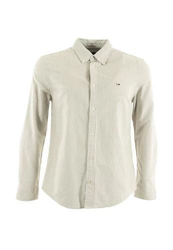 Tommy Jeans Men's TJM Slim Stripe Oxford Shirt EXT DM0DM20668 L/S Shirt, Green (Dark Greenery/Stripes), L