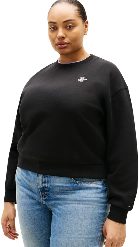 Tommy Hilfiger Women's CRV TH SCRIPT REG FLEECE SWTSRT WW0WW49511 Pullover Sweatshirt, BLACK (Black), 46