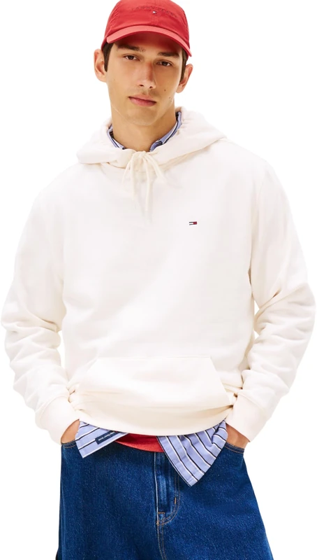 Tommy Jeans Men's TJM Reg S Flag Hoodie Ext Dm0Dm20742 Pullover, White (Ancient White), XL