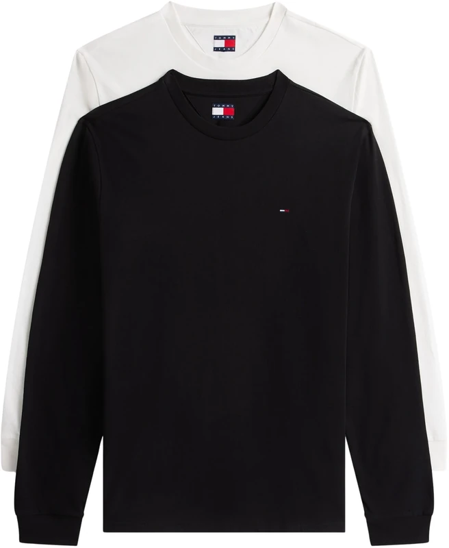 Tommy Jeans Men's TJM Slim 2PACK L/S EXT DM0DM22148 L/S T-Shirt, Multi (Ecru/Black), S
