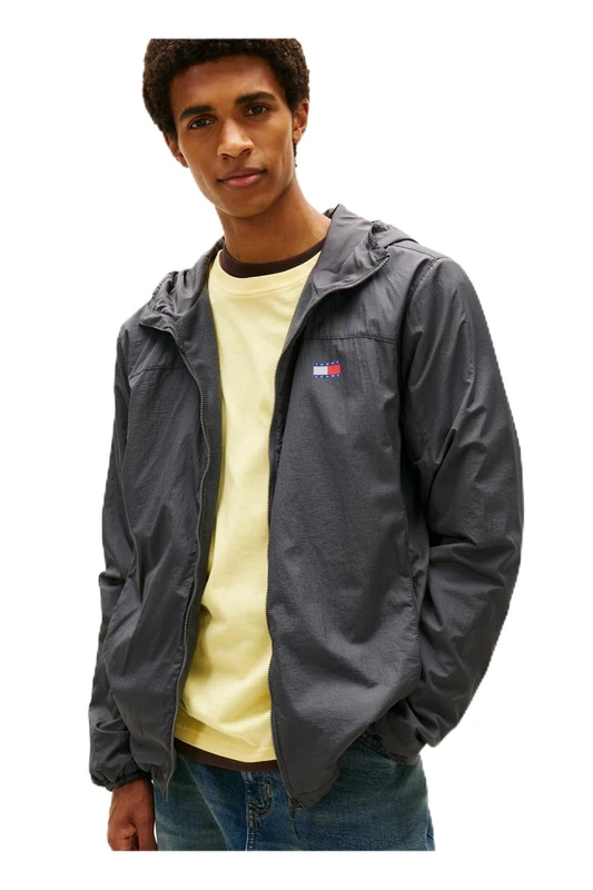 Tommy Jeans Men's TJM Fleece Chicago Jacket Ext Dm0Dm22291 Windbreaker, Grey (Washed Black), L