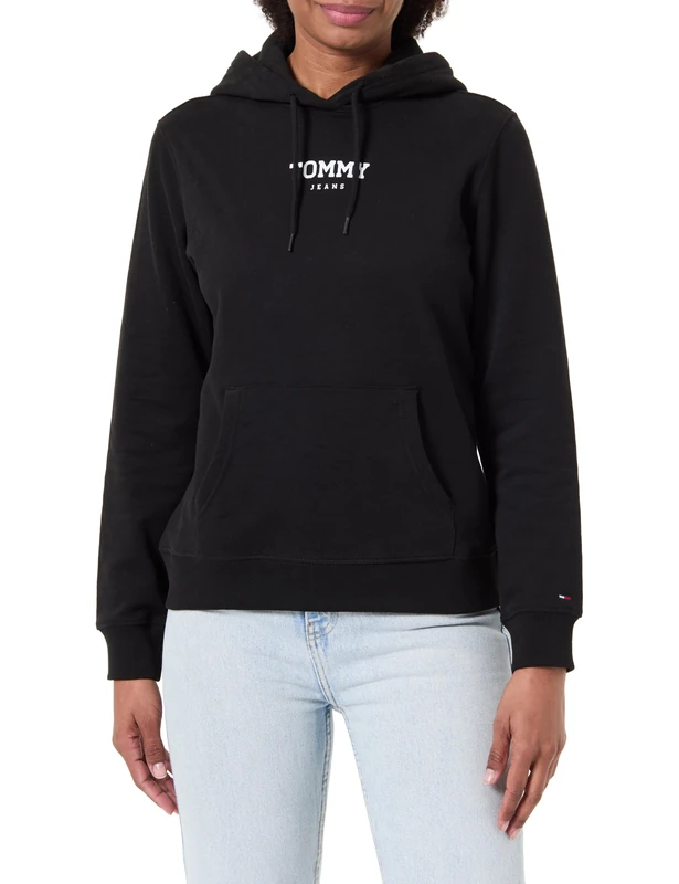 Tommy Jeans Women's Tjw Reg Ess Logo 2 Hoodie Ext Dw0Dw21921 Pullover, Black (Black), L