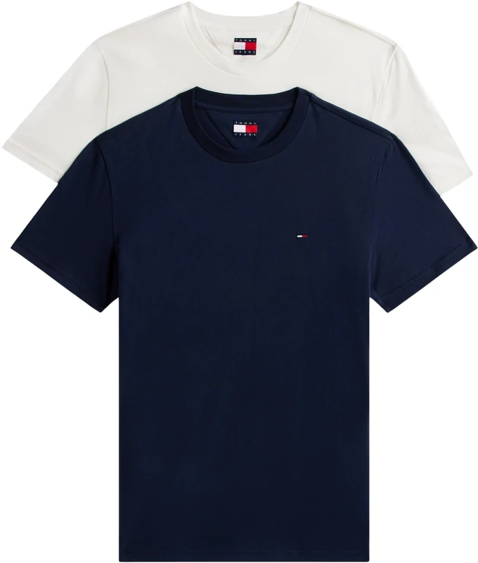Tommy Jeans Men's TJM XSLIM 2PACK Jersey TEE EXT DM0DM20687 S/S T-Shirt, Multi (Ecru/Dark Night Navy), M