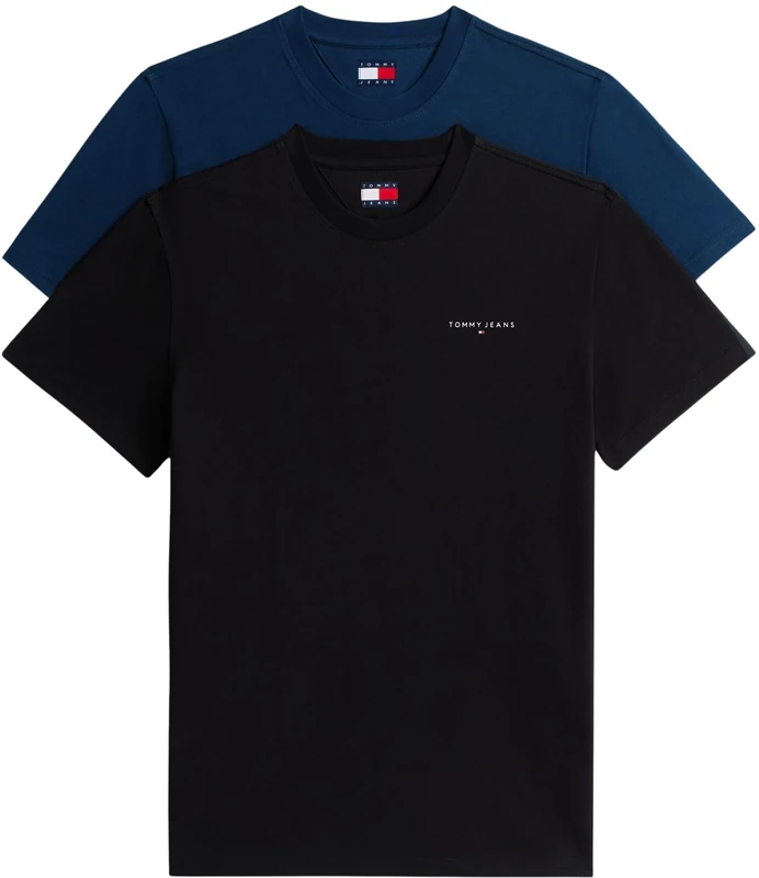 Tommy Jeans Men's TJM Slim Linear Ss Tee 2Pck Ext Dm0Dm22316 S/S T-Shirt, Multi (Black/Dark Night Navy), L