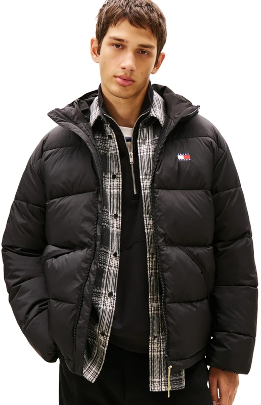 Tommy Jeans Men's TJM Vail Hooded Puffer Ext Dm0Dm22296 Jacket, Black (Black), XS