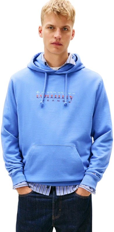 Tommy Jeans Men's TJM Reg Entry DNA Play Hood Dm0Dm22642 Pullover Hoodie, Blue (Light Horizon Blue), L
