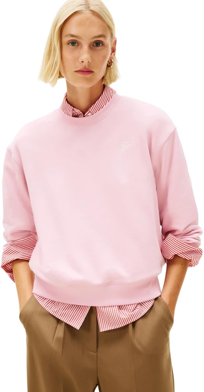 Tommy Hilfiger Women's TH SCRIPT REG TERRY SWTSHRT WW0WW49418 Pullover Sweatshirt, PINK (Bonita Pink), XXS