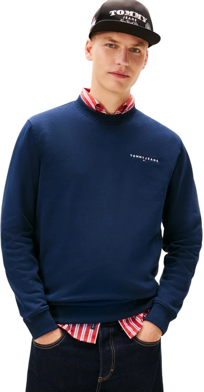 Tommy Jeans Men's TJM REG LINEAR CREW EXT DM0DM20249 Pullover Sweatshirt, BLUE (Dark Night Navy), XL
