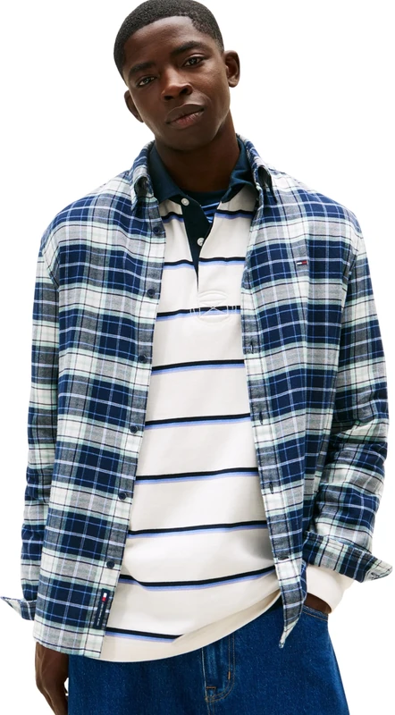 Tommy Jeans Men's TJM Reg Flannel Shirt Ext Dm0Dm22839 L/S, Blue (Dark Night Navy/Big Check), XXL