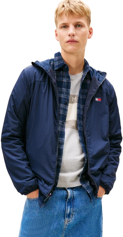 Tommy Jeans Men's TJM Fleece Chicago Jacket Ext Dm0Dm22291 Windbreaker, Blue (Dark Night Navy), 3XL Grande Taille