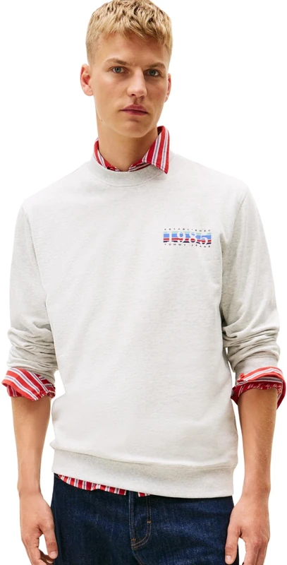 Tommy Jeans Men's TJM Reg Entry DNA Play Crew Ext Dm0Dm22377 Pullover Sweatshirt, Grey (Ice Grey Heather), XXL