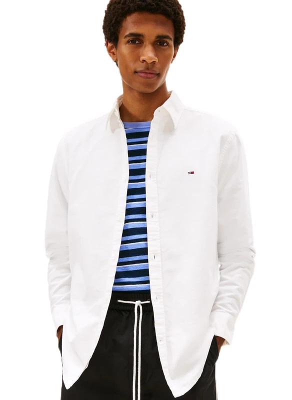 Tommy Jeans Men's TJM Reg Oxford Shirt Ext Dm0Dm22836 L/S, White (Ecru), XL