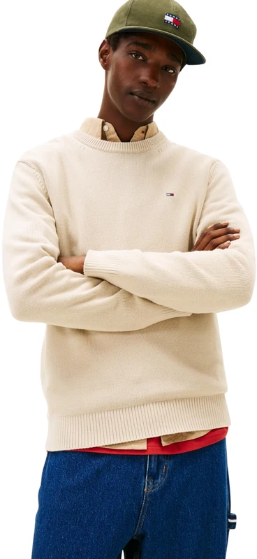 Tommy Jeans Men's TJM Slim Ess Sweater Ext Dm0Dm21787 Pullover, Beige (Gulf Sand), L