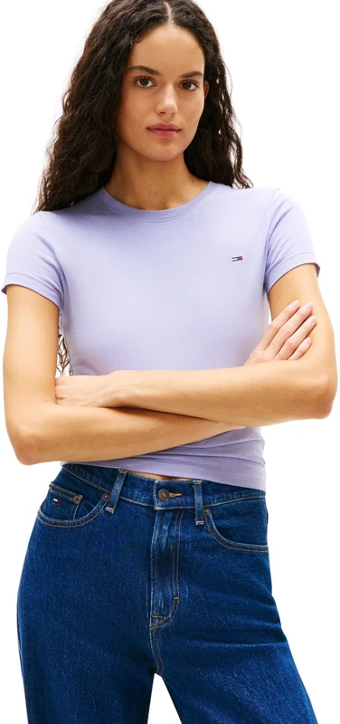 Tommy Jeans Women's Tjw 2Pack C-Neck Tee Dw0Dw21366 S/S T-Shirt, Multi (Ecru/Periwinkle Dust), XXS