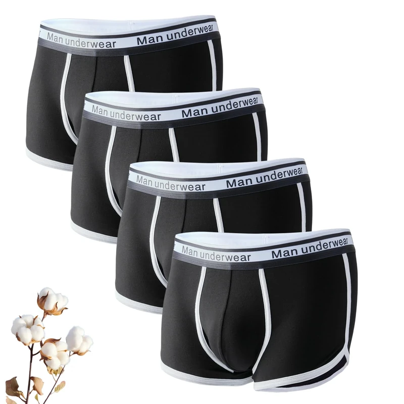 Cinvik Men'S Boxer Shorts Cotton Brethable Boxer Briefs Soft Comfortable Men'S Underwear 4 Pack Black Sports Trunks Medium