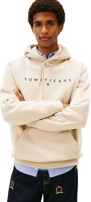 Tommy Jeans Men's TJM REG LINEAR LOGO HOODIE EXT DM0DM20746 Pullover Hoodie, BEIGE (Gulf Sand), S