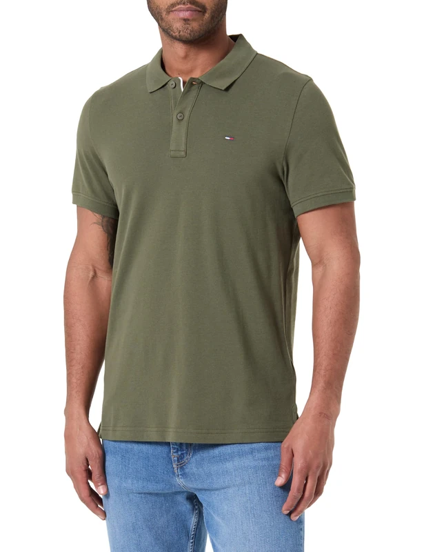 Tommy Jeans Men's TJM Slim Placket Polo EXT DM0DM20676 S/S Polo, Green (Dark Greenery), XL