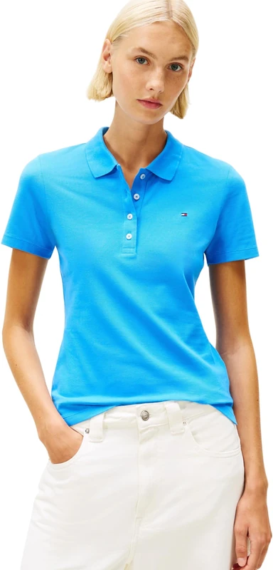 Tommy Hilfiger Women's 1985 Slim Pique Polo SS WW0WW43225 S/S Polo, Blue (Mesmerizing Blue), S