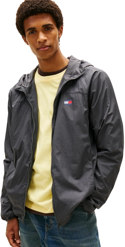 Tommy Jeans Men's TJM Fleece Chicago Jacket Ext Dm0Dm22291 Windbreaker, Grey (Washed Black), XL