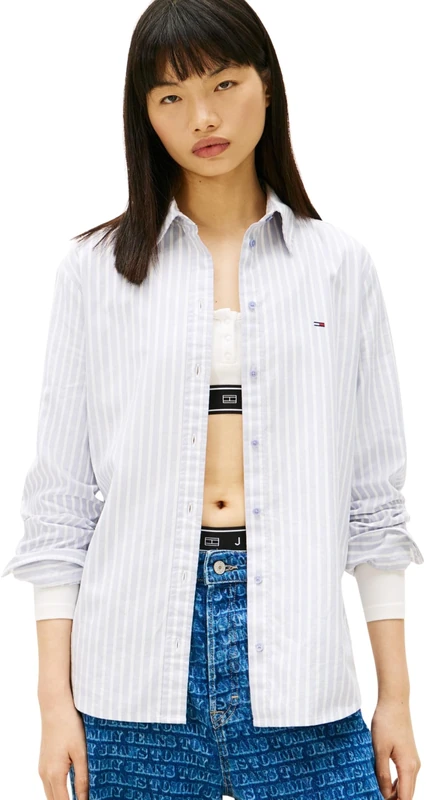 Tommy Jeans Women's TJW REG Oxford Shirt DW0DW19890 L/S Shirt, Blue (Periwinkle Dusk/Stripe), XL