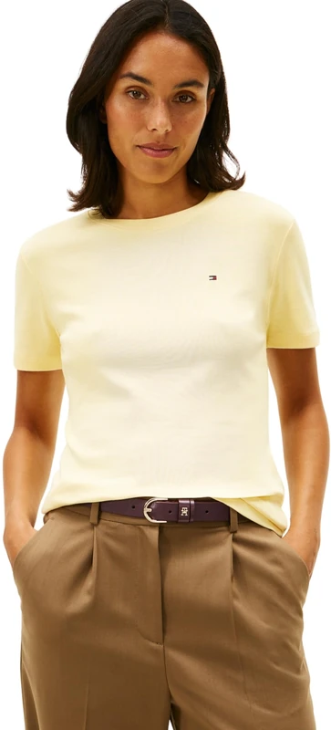 Tommy Hilfiger Women's Slim Cody C-NK SS WW0WW40587 S/S T-Shirt, Yellow (Zesty Yellow), XXS