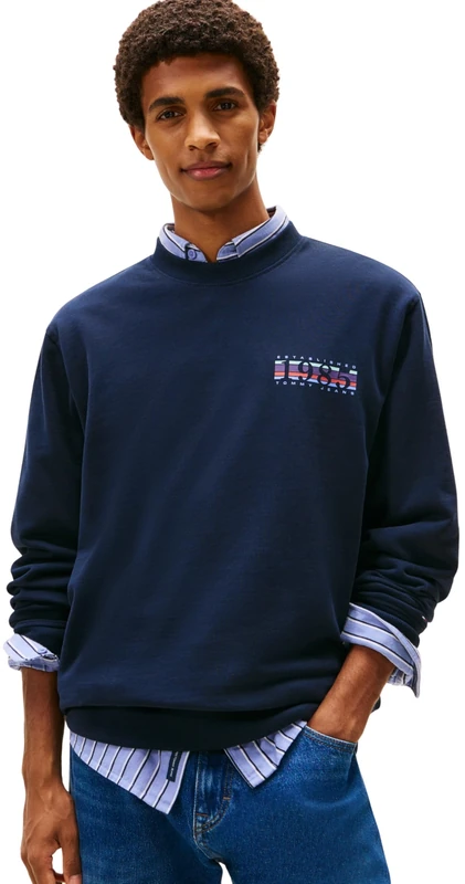 Tommy Jeans Men's TJM Reg Entry DNA Play Crew Ext Dm0Dm22377 Pullover Sweatshirt, Blue (Dark Night Navy), M