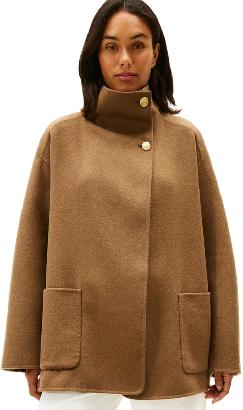 Tommy Hilfiger Women's DF WOOL GB FUNNEL NK COAT WW0WW47758 Other Coats, KHAKI (Nordic Taupe), L-XL