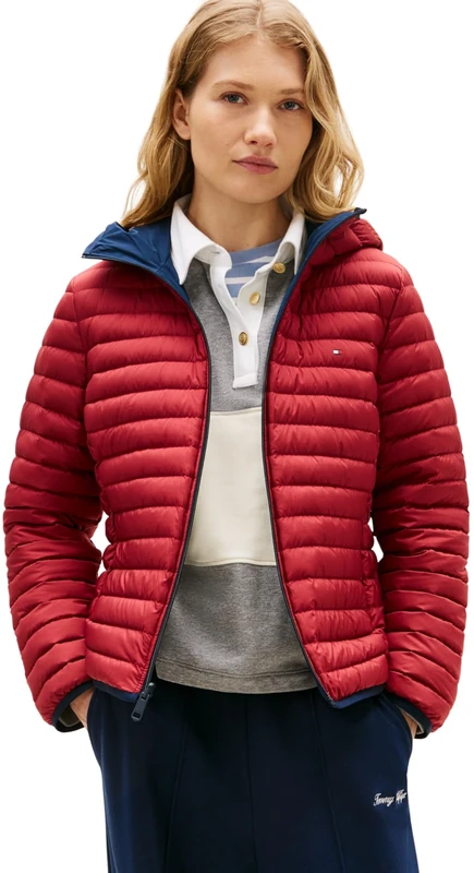 Tommy Hilfiger Women's STRETCH NYLON LW DOWN REV JACKET WW0WW47754 Puffer Jacket, BLUE (Dark Night Navy), XL