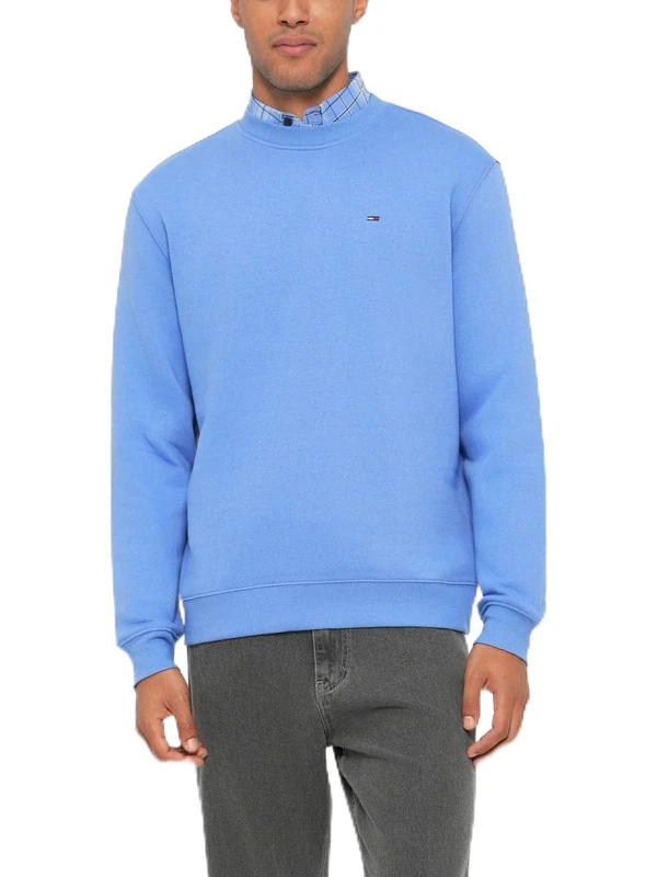 Tommy Jeans Men's TJM Reg S Flag Crew Ext Dm0Dm20741 Pullover Sweatshirt, Blue (Light Horizon Blue), XS