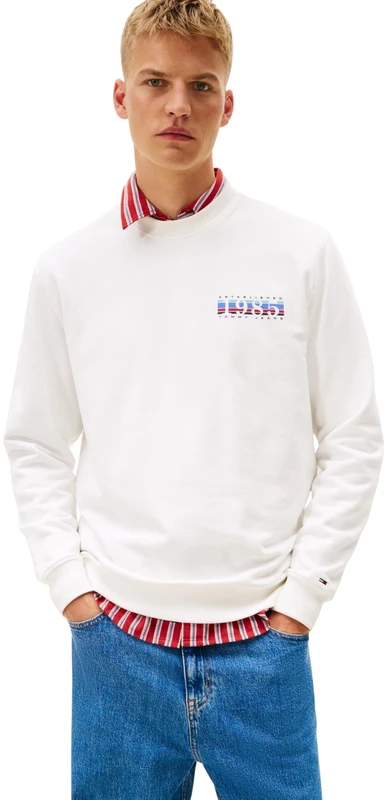Tommy Jeans Men's TJM Reg Entry DNA Play Crew Ext Dm0Dm22377 Pullover Sweatshirt, White (Ecru), 4XL Große Größen