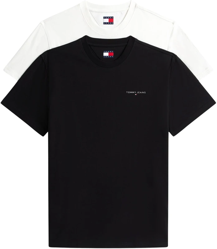 Tommy Jeans Men's TJM Slim Linear Ss Tee 2Pck Ext Dm0Dm22316 S/S T-Shirt, Multi (Ecru/Black), L