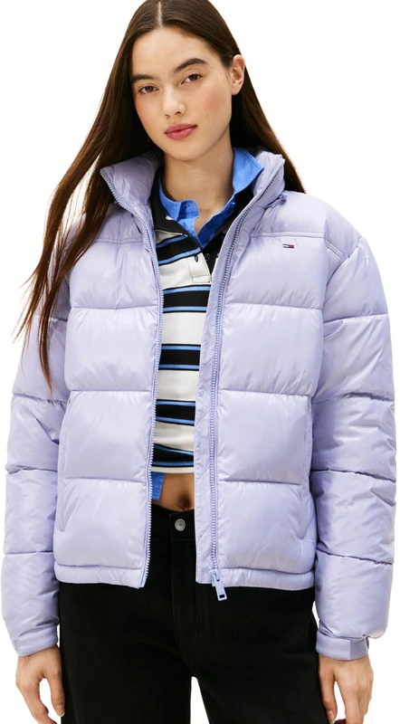 Tommy Jeans Women's Tjw Pckbl Hd Ess Pffr Shiny Ext Dw0Dw22039 Puffer Jacket, Blue (Periwinkle Dusk), L