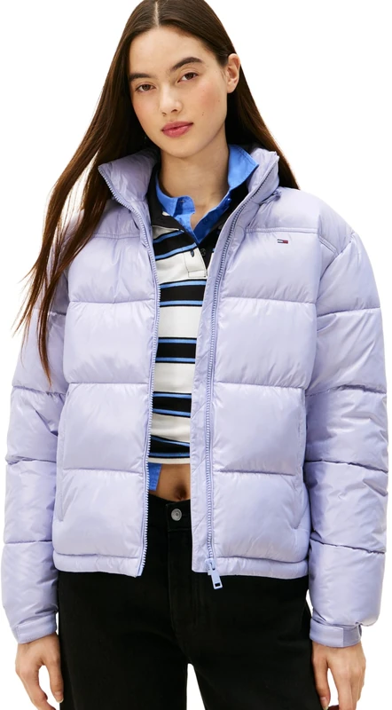 Tommy Jeans Women's Tjw Pckbl Hd Ess Pffr Shiny Ext Dw0Dw22039 Puffer Jacket, Blue (Periwinkle Dusk), S