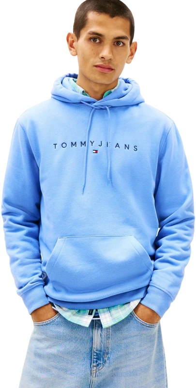 Tommy Jeans Men's TJM REG LINEAR LOGO HOODIE EXT DM0DM20746 Pullover Hoodie, BLUE (Light Horizon Blue), L