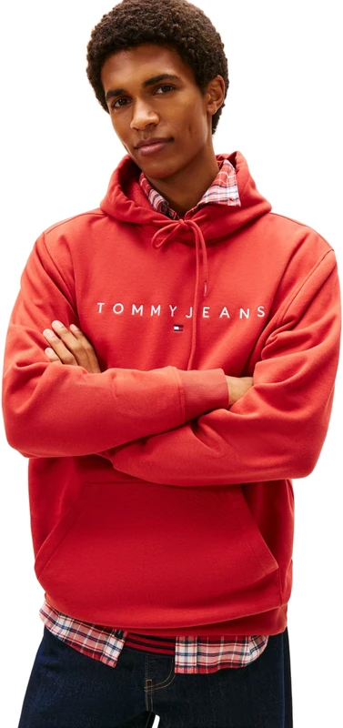 Tommy Jeans Men's TJM REG LINEAR LOGO HOODIE EXT DM0DM20746 Pullover Hoodie, RED (Terracotta Red), XL