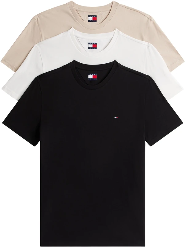 Tommy Jeans Men's TJM Xslim 3 Pack Tee Ext Dm0Dm21579 S/S T-Shirt, Multi (Black/Gulf Sand/Ecru), XXL