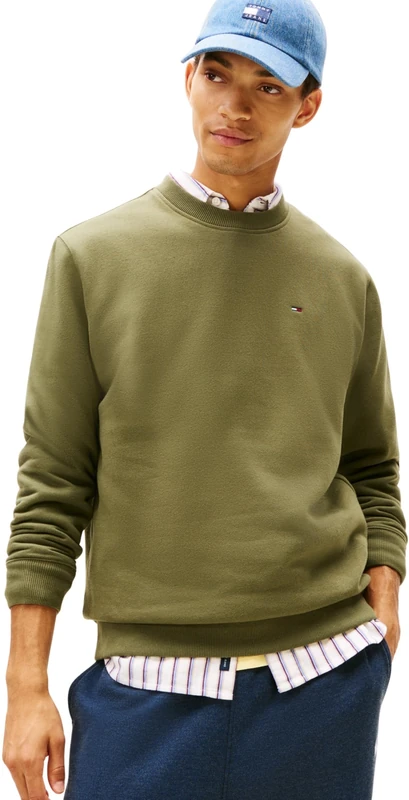 Tommy Jeans Men's TJM Reg S Flag Crew Ext Dm0Dm20741 Pullover Sweatshirt, Green (Dark Greenery), 4XL Grande