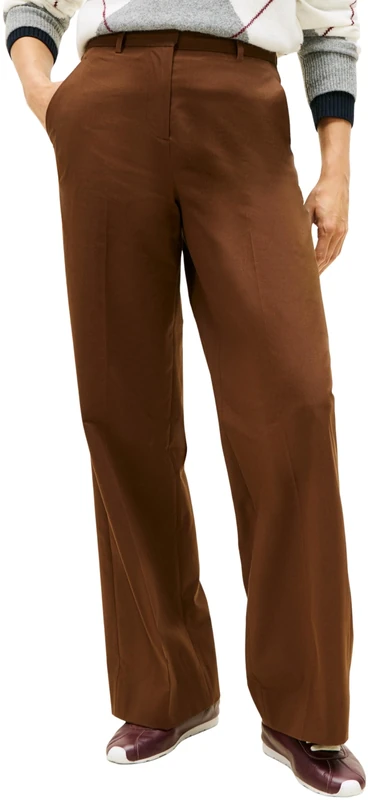 Tommy Hilfiger Women's Cotton Wide Leg Pant WW0WW49471 Other Pants, Brown (Legacy Brown), 32