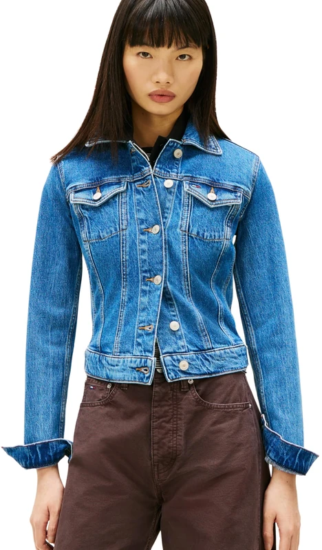 Tommy Jeans Women's Vivianne Skn Jacket Ci8132 Ext Dw0Dw22489 Trucker, Denim (Denim Medium), XXL