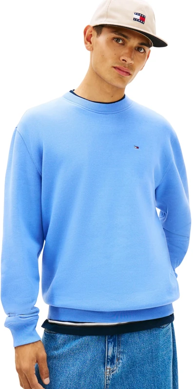 Tommy Jeans Men's TJM Reg S Flag Crew Ext Dm0Dm20741 Pullover Sweatshirt, Blue (Light Horizon Blue), XL