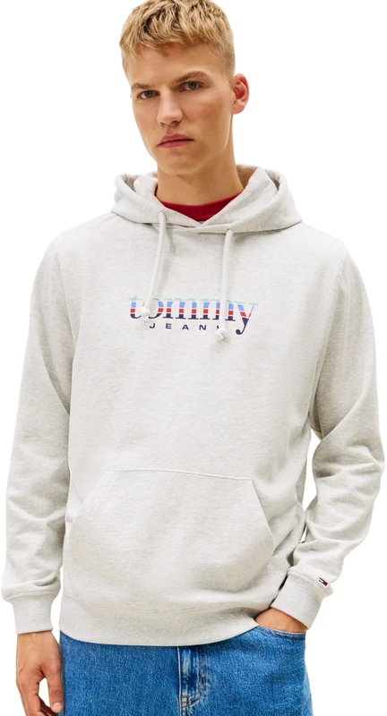 Tommy Jeans Men's TJM Reg Entry DNA Play Hood Dm0Dm22642 Pullover Hoodie, Grey (Ice Grey Heather), S
