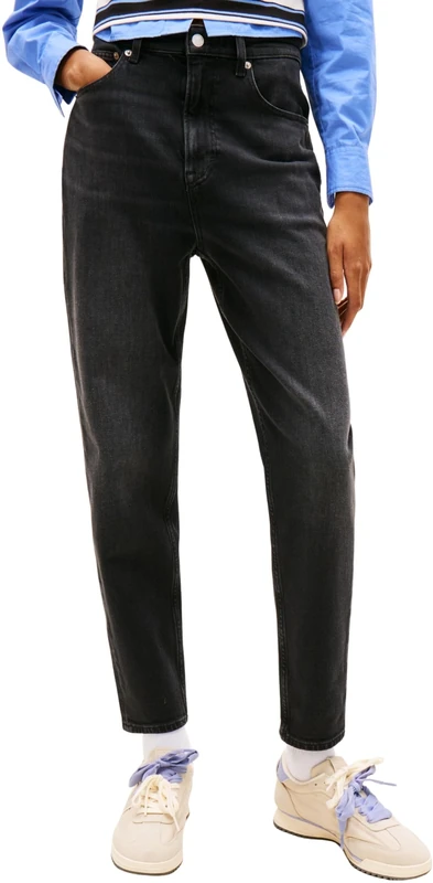 Tommy Jeans Women's Jeans Mom Tapered Fit, Black (Denim Black), 25W/30L