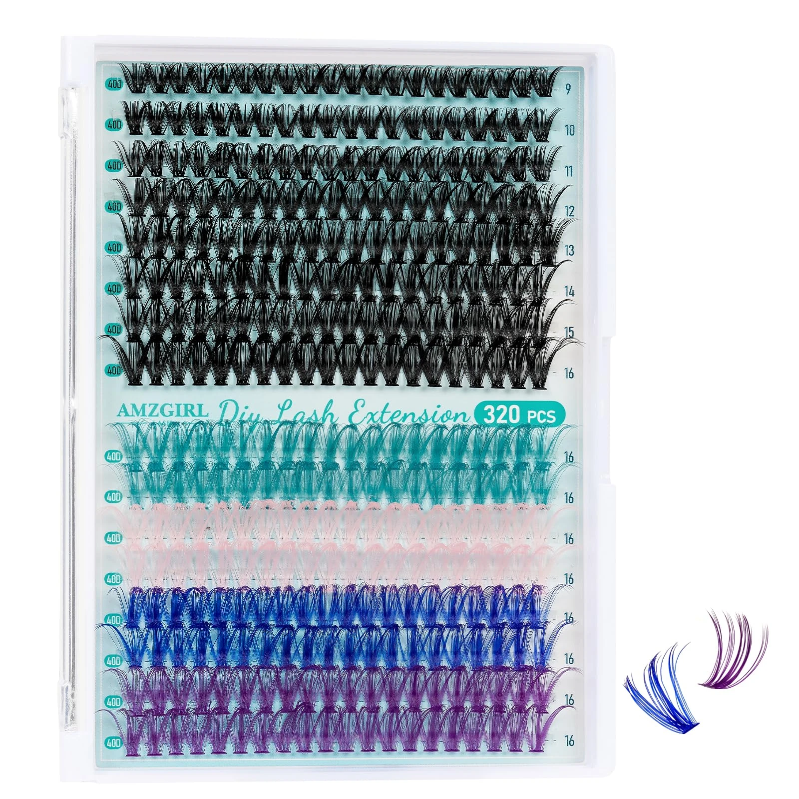 Lash Clusters Wispy 320PCS Eyelash Extension Colorful 40D Cluster Lashes Individual Lashes DIY Lash Extension Natural Look Cluster Eyelash Extensions False Eyelashes at Home for Beginners(D-Mix9-16mm)