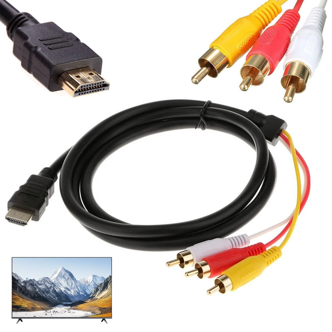 HDMI to RCA Cable Only for Devices with Built-in Decoder | HDMI to AV Adapter | 1080P HD to RCA Video Audio Adapter for HDTV DVD Projectors | 1.5m Male to 3 RCA Cable with Enhanced Signal Transmission