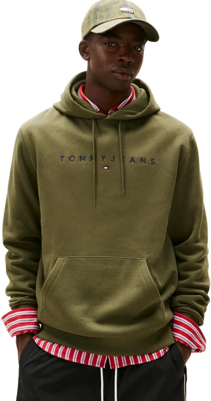 Tommy Jeans Men's TJM REG LINEAR LOGO HOODIE EXT DM0DM20746 Pullover Hoodie, GREEN (Dark Greenery), S