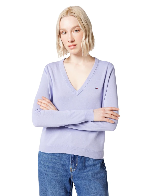 Tommy Jeans Women's Tjw Essential Vneck Sweater Ext Dw0Dw19888 Pullover, Blue (Periwinkle Dusk), XS